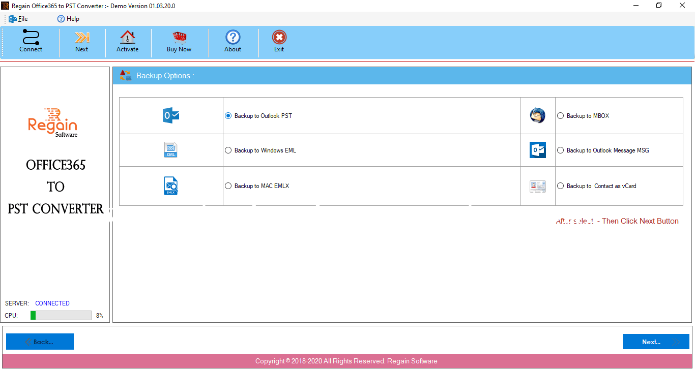Regain Office 365 to PST Converter Screenshots